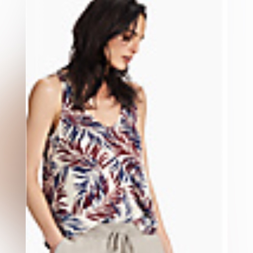 Lightly Used Lucky Brand Palm Leaf Tank Size S In Cream/Navy/Burgundy
